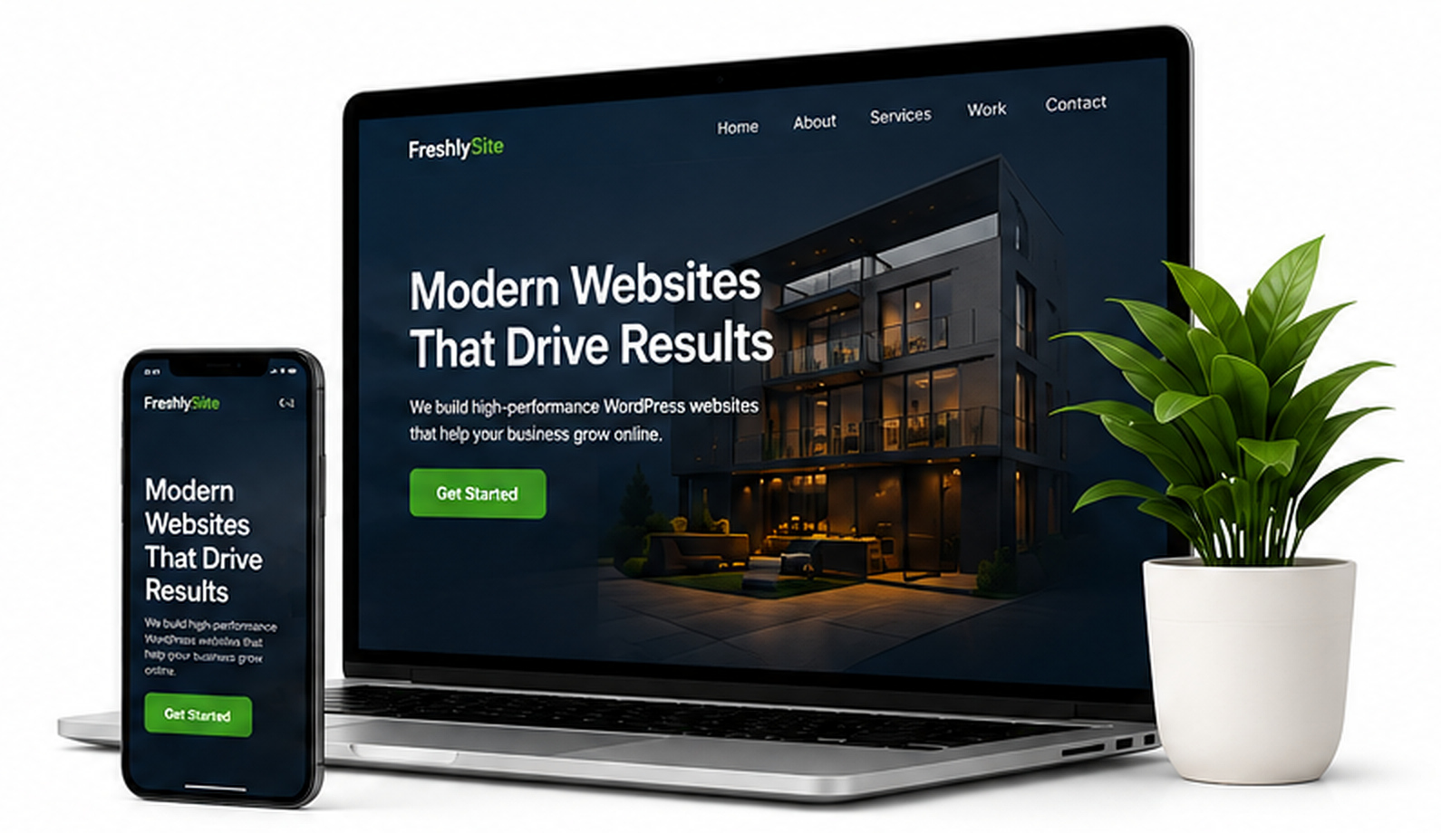 FreshlySite website displayed on laptop and mobile phone
